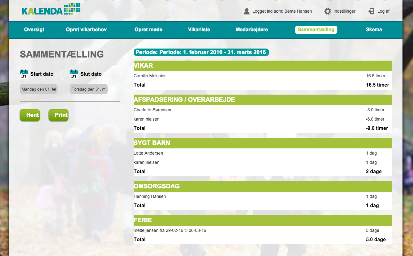 Kalenda medarbejderplanlægning  Greenbyte