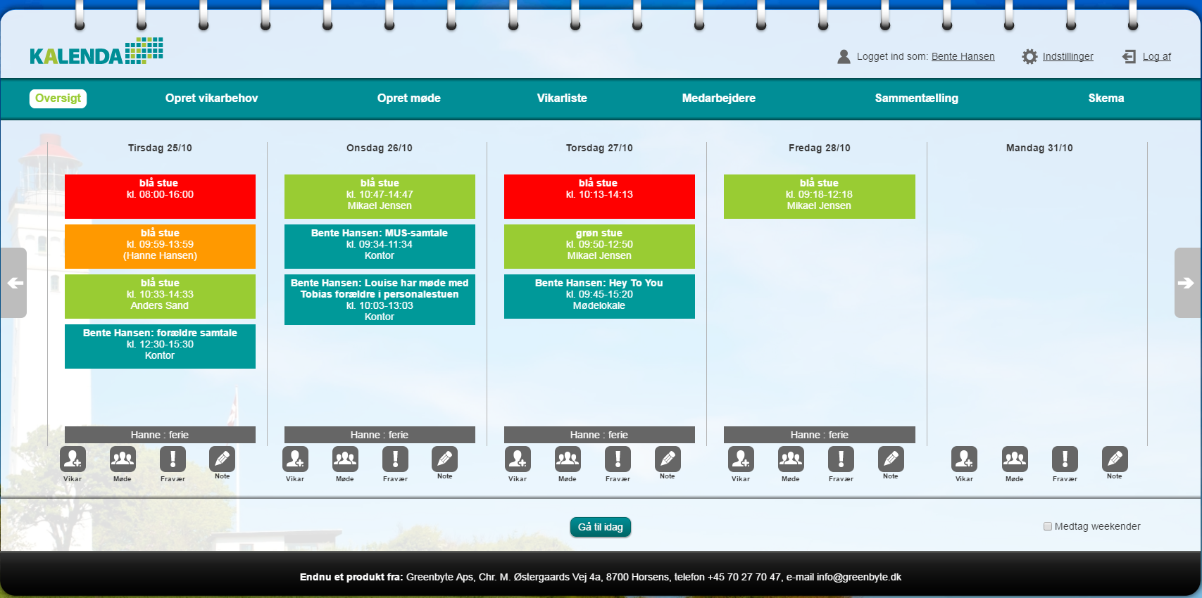 Kalenda medarbejderplanlægning  Greenbyte